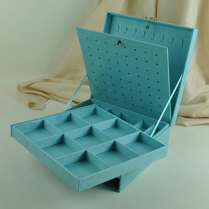 Women Jewelry Box Lockable 3 Layers Large Jewelry Organizer Storage Case for Earrings Necklaces Rings Bracelets,Green Display Jewel Holder (Light Green) - Image 4