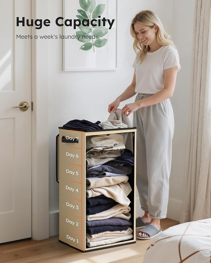 SOLEDI Laundry Hamper with Lid 100L Large & Tall Collapsible Laundry Basket, Clothes Hamper with Bag Removable Easy to Carry, Dirty Hampers for Bedroom, Bathroom, Dorm, College, Beige - Image 3