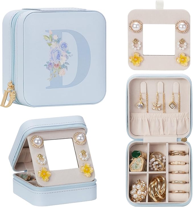Enthralite Travel Jewelry Box for Gift: Traveling Jewelry Case for Girls Women - Mini Organizer for Necklaces Earrings Blue D by Enthralite