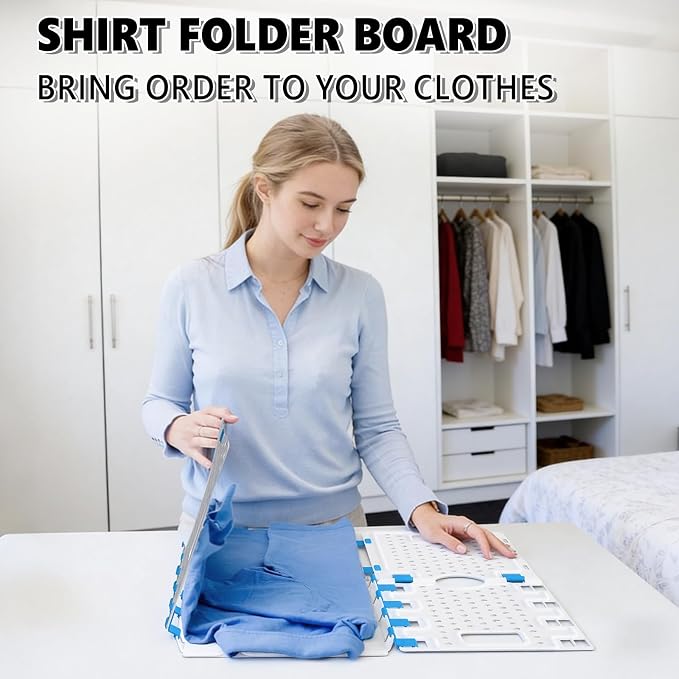 Accenter 10Pc Stackable Closet Organizer & Shirt Folder Board Bundle Tshirt Organizer for Closet Organizers and Storage Clothes Folding Board for Closet Storage Suitable for Lightweight Clothing White - Image 2