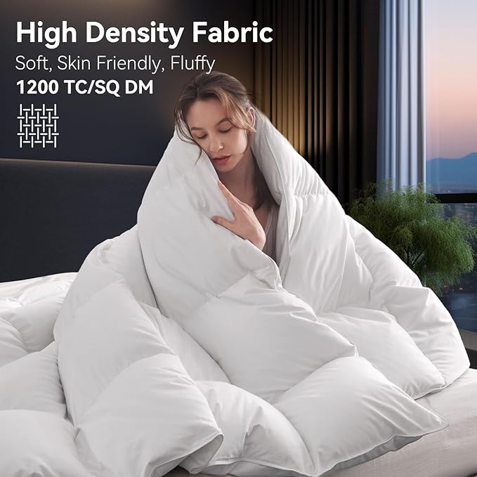 L LOVSOUL Organic 75% Down Fiber Comforter Alaska King Size,850+FP,1200TC,Extra Fluffy,Hotel Style,Luxury Ultra Soft All Season White Duvet Insert with 8 Corner Tabs