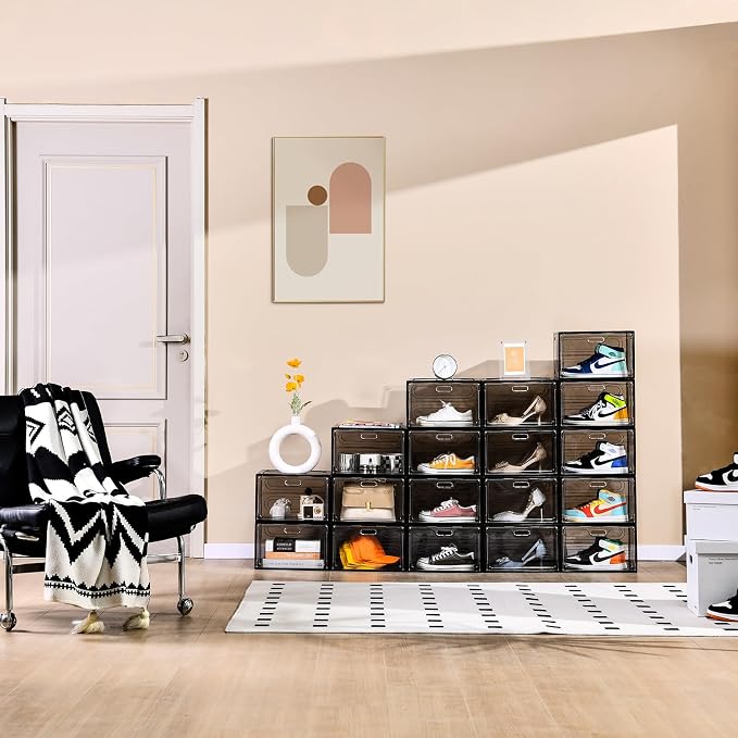 Amllas New Gray 8 Pack Shoe Boxes Stackable, Large Shoe Storage Organizer with Lids,Drop Side Shoe Containers for Entryway,Sneaker Storage Fit up to US Size 13 for Men/Women(13’’x 10.6”x 8.3”) - Image 5