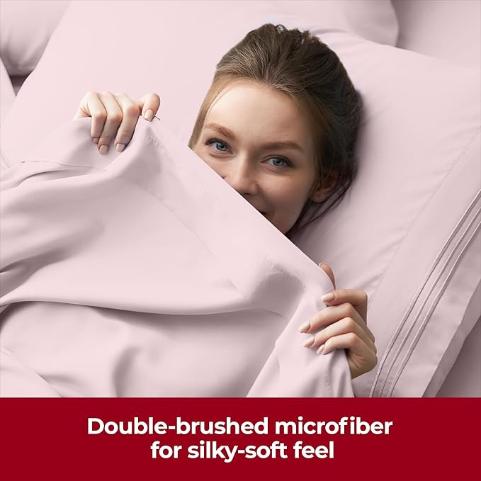 Mellanni Extra Deep Queen Sheets - 4 PC Iconic Collection Bedding - Hotel Luxury, Ultra Soft, Cooling Bed Sheets - Wrinkle, Fade, Stain Resistant (Queen, Blush Pink)