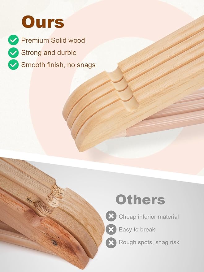 HOUSE DAY Bulk Wooden Hangers 2000 Pack（100 Cases, 20 Pack/Case）, Solid Wood Hanger with Non Slip Pant Bar, Heavy Duty Wooden Coat Hanger for Closet, Smooth Wood Clothes Hangers for Shirts, Natural - Image 6