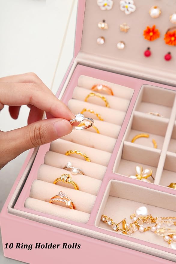 QBestry Girls Jewelry Box Earring Holder Organizer for Girls Earring Organizer Teen Jewelry Box Organizer for Girl Pink jewelry Boxes for Earrings Necklaces Rings Stud Earrings Box Organizers Teens - Image 8