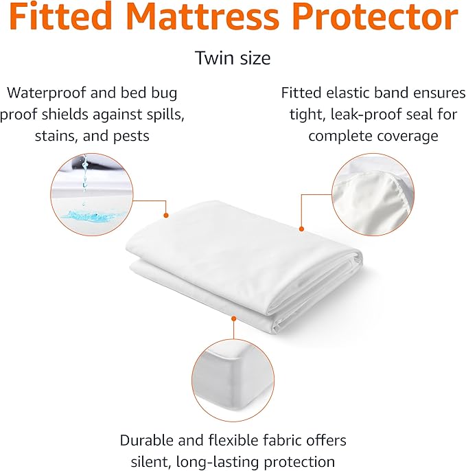 Amazon Basics Waterproof Mattress Protector, Twin, White