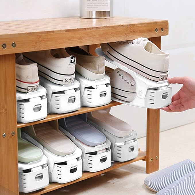 Neprock Shoe Slots Organizer, 20 Pack Adjustable Shoe Rack Stacker Storage Space Saver, Double Deck Shoe Rack Holder for Closet Organization (White) - Image 5
