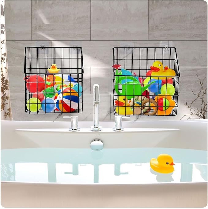 Greentainer 2 Pack Bath Toy Storage Organizer, Large Rustproof Metal Wire Basket, Wall Mounted Hanging Bathtub Holder, Bathroom Shower Caddy for Tub Toys & Toiletries - Image 8