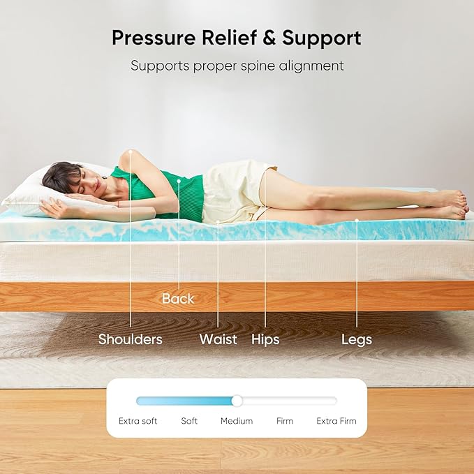 Marsail 3-inch Twin Memory Foam Mattress Topper, Gel Infused Cooling, Soft for Sleeper Sofa, RV, Camper, CertiPUR-US Certified