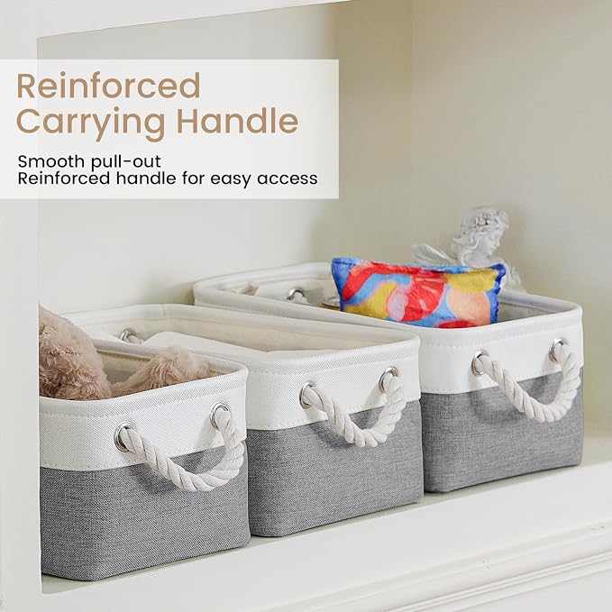 Storage Baskets for Shelves 11.8x7.9x5.2 Inch, Foldable Fabric Storage Bins with Handles, Small Storage Baskets for Organizing Closet, Office, Home Organization (1-Pack, White&Gray) - Image 3