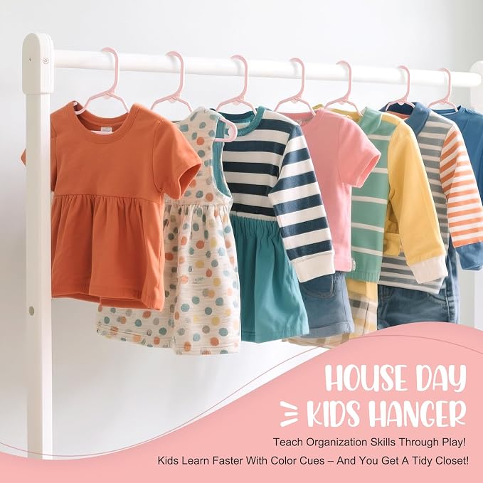 HOUSE DAY Plastic Baby Hangers for Closet 60 Pack, Durable Plastic Kids Hangers for Baby Clothes, Thin & Compact Childrens Hangers, Space Saving Pink Baby Hanger, Small Hanger for Kids Clothes - Image 9
