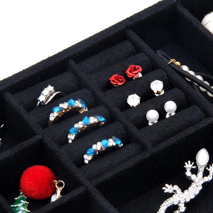 Two-Layer Jewelry Box Organizer Display Storage case with Lock (Black) - Image 5