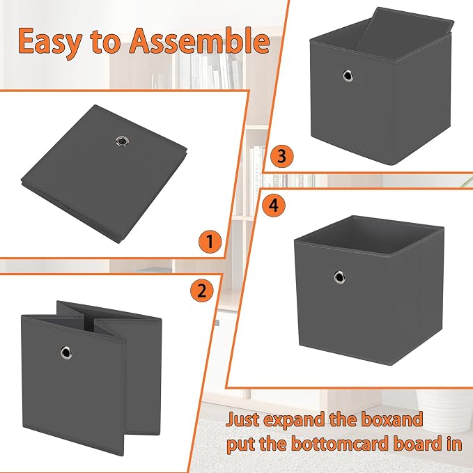 Foldable Storage Cubes Bins ,11 Inch Cloth Storage Cube Fabric Storage Box Cubes Organizer Baskets with Dual Handles for Home Organizer Set of 12 (Grey) - Image 6