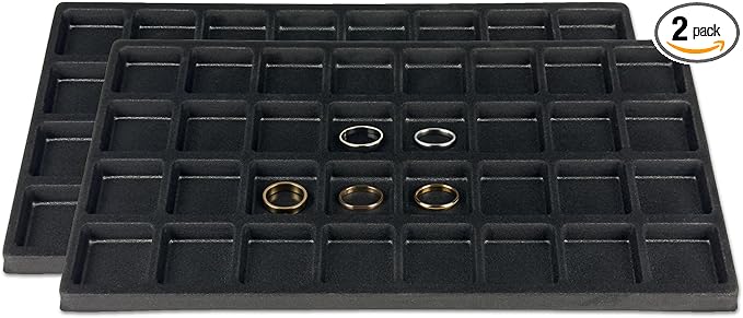 TheDisplayGuys For Your Modern Living 2-Pack 32-Compartments Flocked Velvet Jewelry Display Inserts - Tray/Case Liners - Ring Earrings Storage, (Black) by The Display Guys by TheDisplayGuysForYourModernLiving