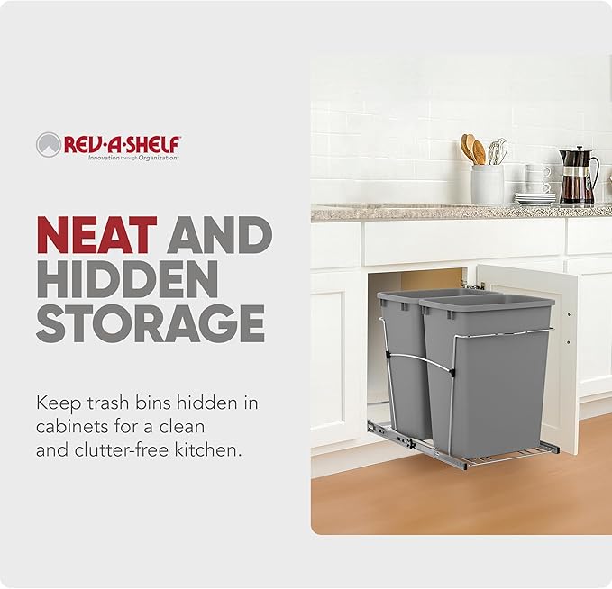 Rev-A-Shelf Double Pullout Trash Can for Kitchen Cabinets 35 Qt Garbage Recycling Bin on Full-Extension Slides, Silver, RV-18KD-17C S - Image 5