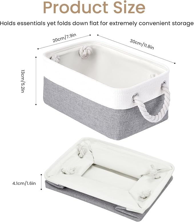 Storage Baskets for Shelves 11.8x7.9x5.2 Inch, Foldable Fabric Storage Bins with Handles, Small Storage Baskets for Organizing Closet, Office, Home Organization (6-Pack, White&Gray) - Image 4