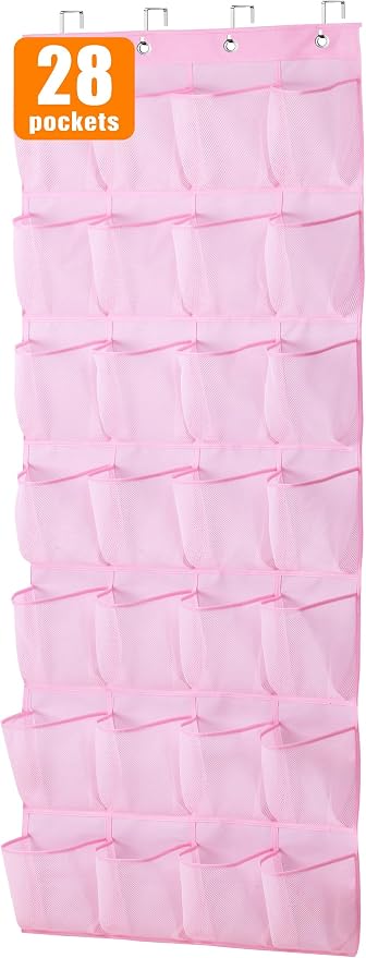 MISSLO Kids Over the Door Shoe Organizer Pink Hanging Shoe Rack Baby Toddler Hanging Shoe Organizer Cute Shoe Holder Girl Room Decor 28 Pockets by MISSLO