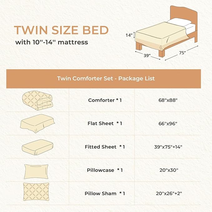 Sasttie Twin Comforter Set, 5-Piece Bed in a Bag, Pintuck Bedding Sets for All Season, Includes Comforter, Flat Sheet, Fitted Sheet, Pillowcase and Pillowsham, Dark Grey