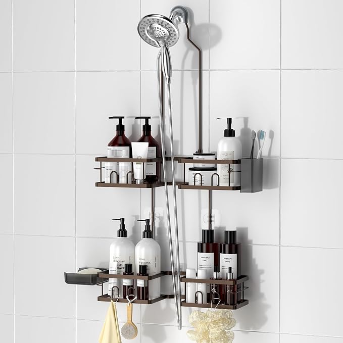 REINHARDT Adjustable Shower Caddy Hanging Rustproof Shower Caddy for Handheld Showerheads, Shower Organizer with Hooks Soap Holder, Anti-Swing Shower Rack Bathroom Accessories, Bronze by REINHARDT