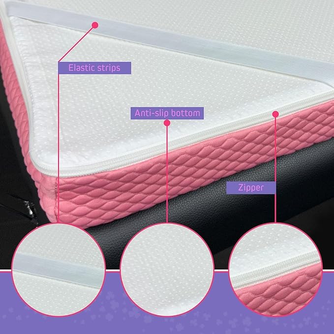 Lash Bed Foam Topper – 2.5 Inch Thick Memory Foam Massage Table Pad with Corner Straps & Anti-Slip Base, Comfortable Spa or Facial Bed Topper for Lash Extensions & Salon Use – Pink