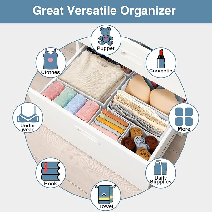 Criusia Drawer Organizer Clothes, 8 Pack Underwear Drawer Organizer, Foldable Closet Organizers and Storage Dresser Drawer Dividers for Clothes, Socks, Scarves, Ties (White) - Image 7