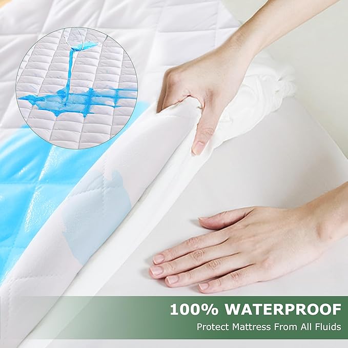 GRT 1 Pack Waterproof Crib Mattress Protector Rayon,Quilted Baby Mattress Cover Fitted Deep Pocket from 4" up to 9", Extra Breathable & Noiseless Toddler Mattress Pad 52"x28", White