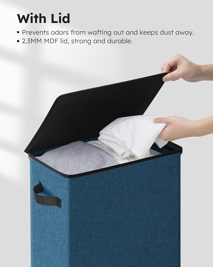 SOLEDI Slim Laundry Hamper with Lid, Narrow Laundry Basket with Removable Bags, Dirty Clothes Hamper with handle, Small Hamper perfect for Laundry room, Bathroom, Bedroom, Small spaces. 70L Blue - Image 3