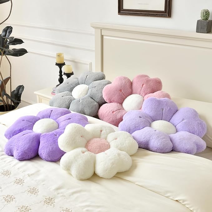 Flower Pillow, Flower Shaped Pillow Decorative Throw Pillows for Bed Couch, Cute Daisy Pillow Dorm Decor Floor Seating Cushion (Grey, 19.6 Inches)