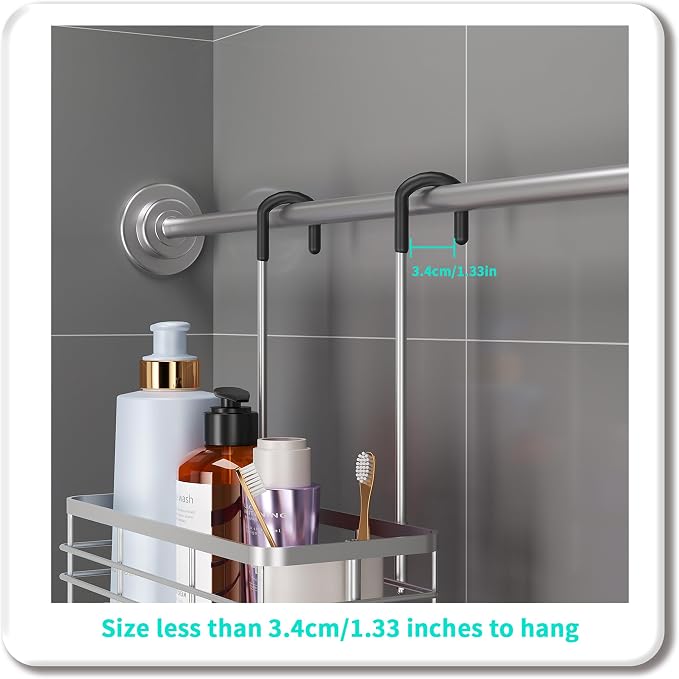HapiRm Hanging Shower Caddy Organizer - No Drilling Shower Organizer with Hooks, Rustproof & Waterproof 304 Stainless Steel Bathroom Shelves - Silver (1 Basket) - Image 6