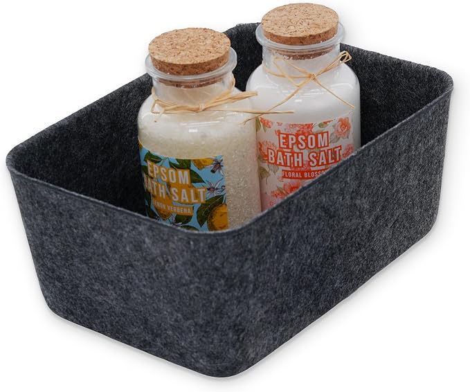 Welaxy Felt deep Storage Bins lidded Drawer Organizer Caddy for junk stuff stationery makeup jewelry closet bathroom minimalist lifestyle (Charcoal Bin, S) by Welaxy