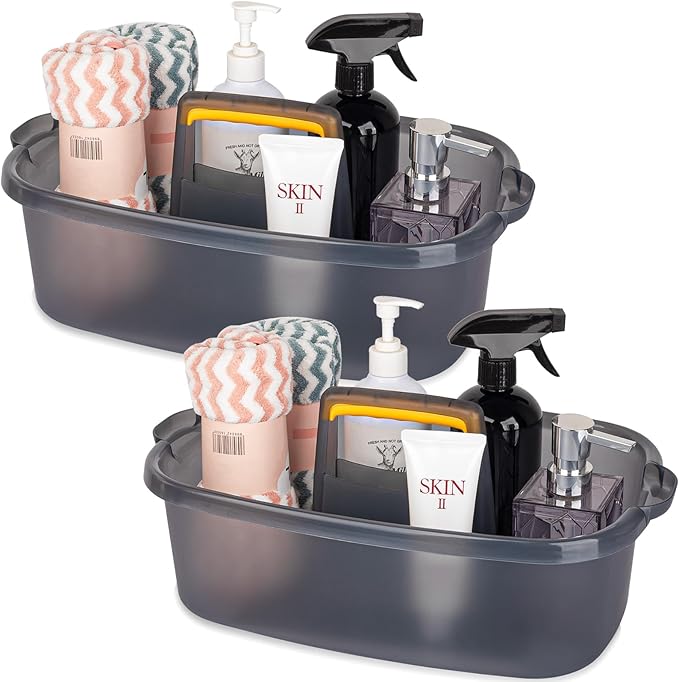 JiatuA Large Cleaning Supplies Caddy Portable Shower Basket Supply Organizer with Handle Plastic Bucket Tool Storage for Bathroom, Bedroom, Kitchen, College Dorm, Garden, Clear Grey 2 Pack by JiatuA