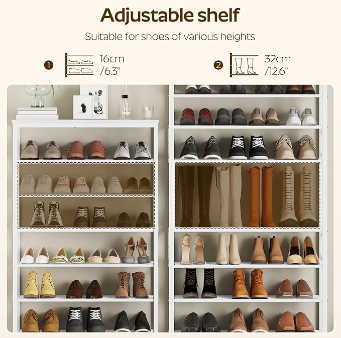 YATINEY 8 Tier Shoe Rack, Shoe Storage Organizer, Large Capacity Shoe Shelf Holds 32 Pairs of Shoes, Sturdy and Stable, for Entryway, Hallway, Closet, Dorm Room, White SS08WW - Image 4
