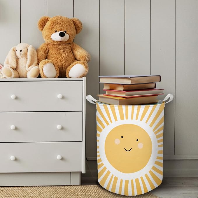 Cute Sunshine Laundry Basket, Boho Sunshine Nursery Waterproof Collapsible Laundry Hamper Dirty Clothes Storage Toy Bin Organizer for Toddler Baby Kids Room Bedroom Bathroom College Dorm - Image 4