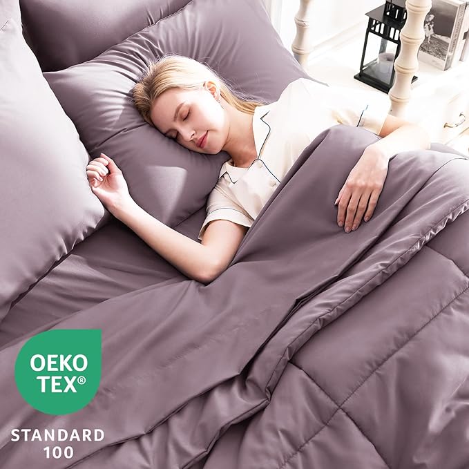 CozyLux King Size Comforter Set Dusty Purple, 7 Pieces Bed in a Bag, Purple Comforter King Size, Bedding Set with All Season Quilted Comforter, Flat Sheet, Fitted Sheet, Pillowcases