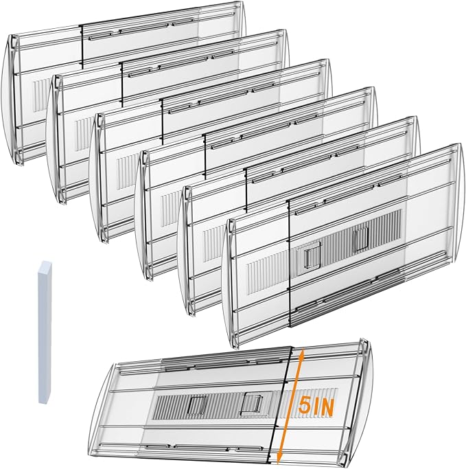 6 Pack Adjustable Drawer Dividers for Clothes,5" High Expandable From 13-21" Clear Drawer Organizers, PC Plastic Separators for Dresser/Bedroom/Bathroom/Kitchen/Office Storage by SPEREELER