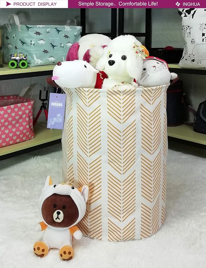 Laundry Hamper Large Canvas Fabric Lightweight Storage Basket/Toy Organizer/Dirty Clothes Collapsible Waterproof for College Dorms, Boys and Girls Bedroom,Bathroom(yellow wheat) - Image 3