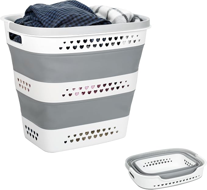 Large Collapsible Laundry Baskets for Dirty Clothes, Plastic Laundry Hamper for Dorm Bedroom Blankets, 43L Foldable Clothes Hamper for Laundry, Space Saving Pop-Up Storage Container/Organizer by KBBYT