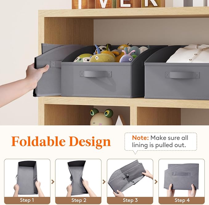 Lifewit Trapezoid Closet Storage Bins for Shelf, 6 Packs Non-woven Closet Organizer Baskets with Handles, Foldable Clothes Containers Boxes for Clothing, Book, Purse, 16L, Medium, Gray - Image 6