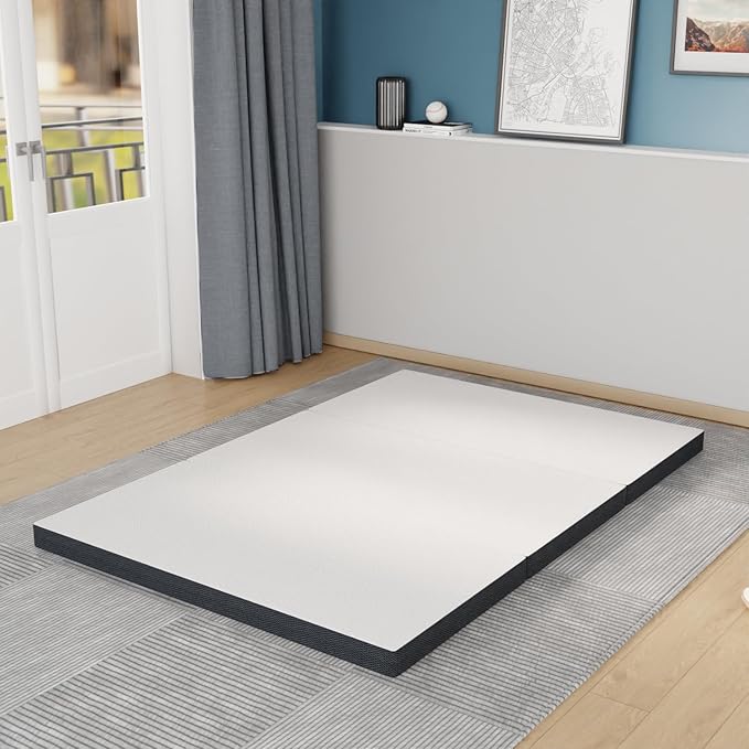 3 inch Folding Mattress Tri Fold Memory Foam Mattress Topper Portable Foldable Mattress Topper with Washable Cover Non-Slip Bottom for Camping, Guest, Floor RV, CertiPUR-US Certified, Full