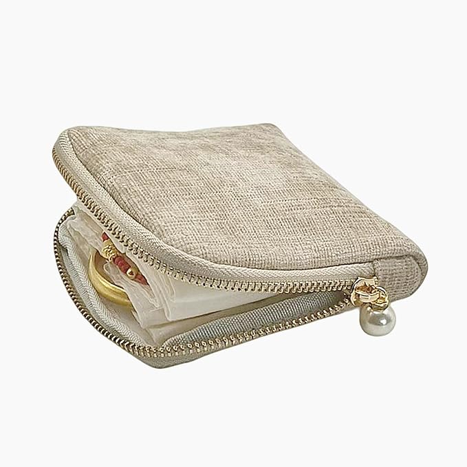 Small Travel Jewelry Case - Jewelry Travel Organizer Bag with Tassel Zipper for Bracelets, Necklaces, Bangles, Jewelry Organizer Storage Bag Gift for Women Girls - LJB002-Beige - Image 4