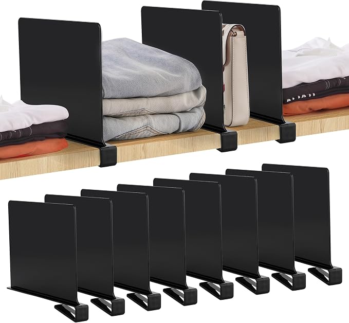 JOY DECOR 8 Pack Acrylic Matte Black Shelf Dividers for Closets Organizer and Storage Adjustable Vertical Wood Shelf Closet Separators for Clothes,Book,Bags in Bedroom and Kitchen by JOY+DECOR