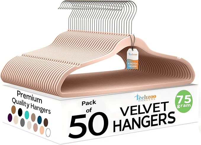 Techzoo 50 Pack New Premium Quality Velvet Hangers Ultra Thin Non Slip Adult Felt Space Saving Hangers for Closet Heavy Duty Coat Pants Jackets Dress Hangers 360° Swivel Hook Hold Upto 10lbs Rose Gold - Image 9