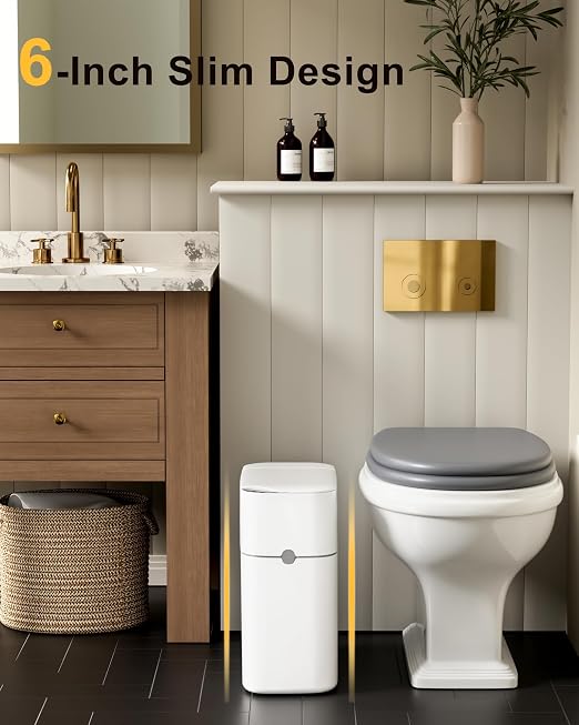 CTIME Touchless Automatic Bathroom Trash Can with Lid - 3 Gallon Slim Motion Sensor Garbage Can for Bedroom, Kitchen, Office - White (6" W x 11" L x 13" H) - Image 6