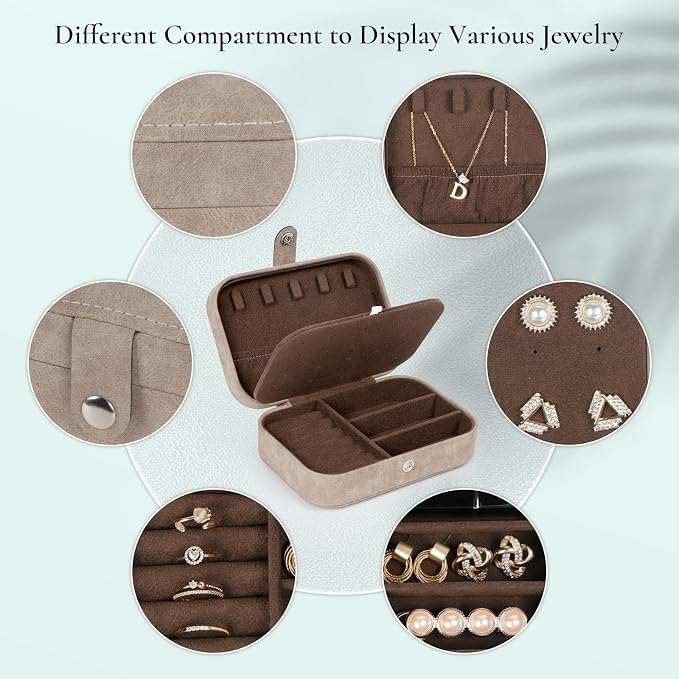 Hatori Travel Jewelry Box, PU Leather Small Jewelry Organizer for Women Girls, Portable Mini Travel Case Display Storage Holder Boxes for Stud Earrings, Rings, Necklaces, Bracelets (Brown) - Image 3