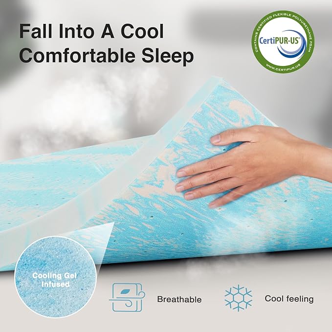 Novilla King Mattress Topper - 3 Inch Cooling Gel Infused Memory Foam Mattress Topper | Slow-Rebound Pressure Relief | Comfort for Sleeper Sofa, RV, Dorm Room
