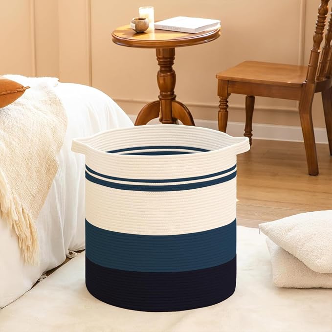 OIAHOMY 80L Laundry Baskets Hamper with Handles,Decorative Basket for Living room,Woven Storage Basket for Toys Bin,Pillows, Blankets,Clothes-20x18in-Gradient Blue - Image 5
