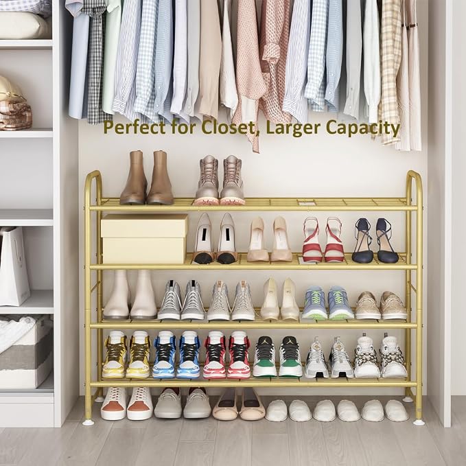 LINZINAR Shoe Rack 4 Tier Storage Organizer for Closet Entryway Metal Gold - Image 2