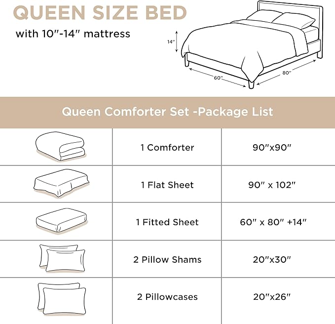 Andency Queen Comforter Set - 7 Pieces Bed in a Bag Queen Bedding Comforter Sets Oatmeal, Winter Solid Soft Lightweight Comforter with Fitted Sheets, Flat Sheets, Pillowcases & Shams