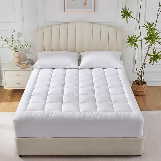 CozyLux Twin Extra Long Size Mattress Pad Pillow Top Cotton Cooling Twin XL Mattress Topper 8-21" Deep Pocket Mattress Cover Quilted Fitted Cooling 450GSM Mattress Protector (39x80 inch,White)