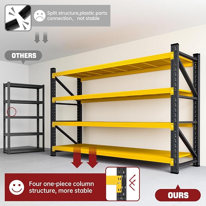 RAVIGIN 5000LBS Storage Shelves,71" W Garage Shelving Heavy Duty Metal Adjustable Garage Shelves, Shelving Units Industrial Shelving for Warehouse,71" W x 24" D x 69" H,Black Yellow - Image 6